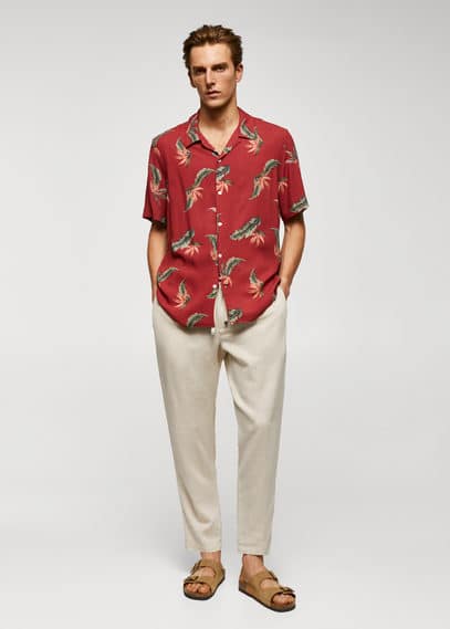 Mango Man Regular-fit Hawaiian Print Shirt Red