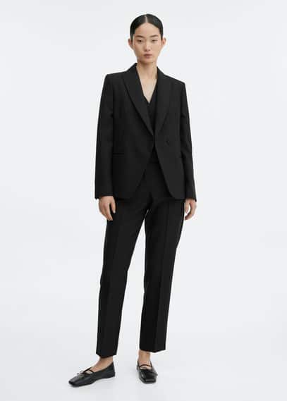 Straight wool suit pants black