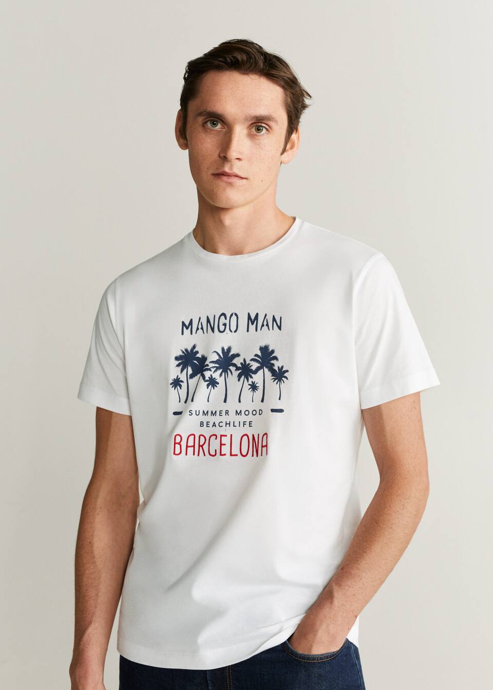 Logo Print Cotton T Shirt Man Mango Man Singapore