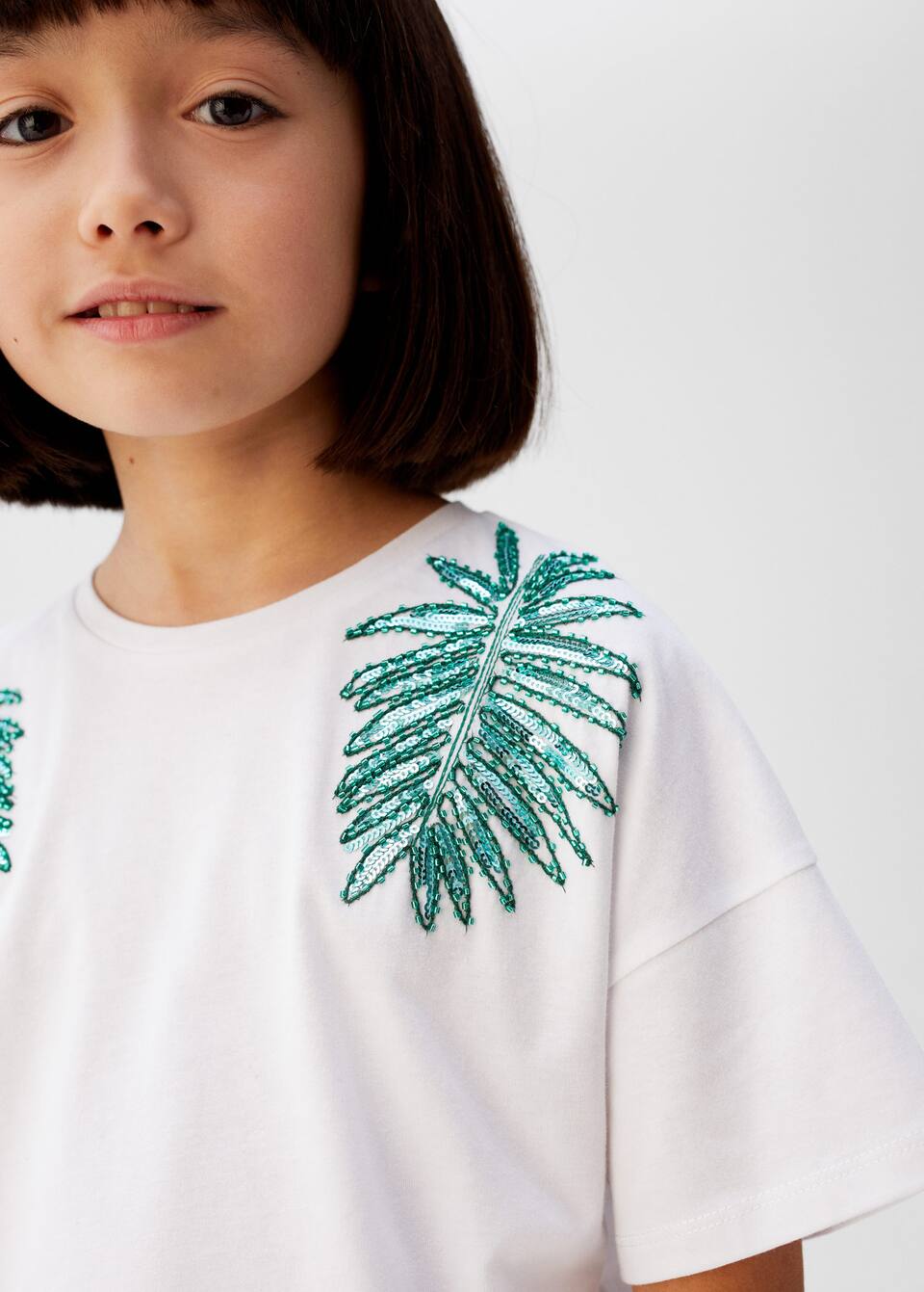 Beaded Organic Cotton T Shirt Girls Mango Kids Indonesia