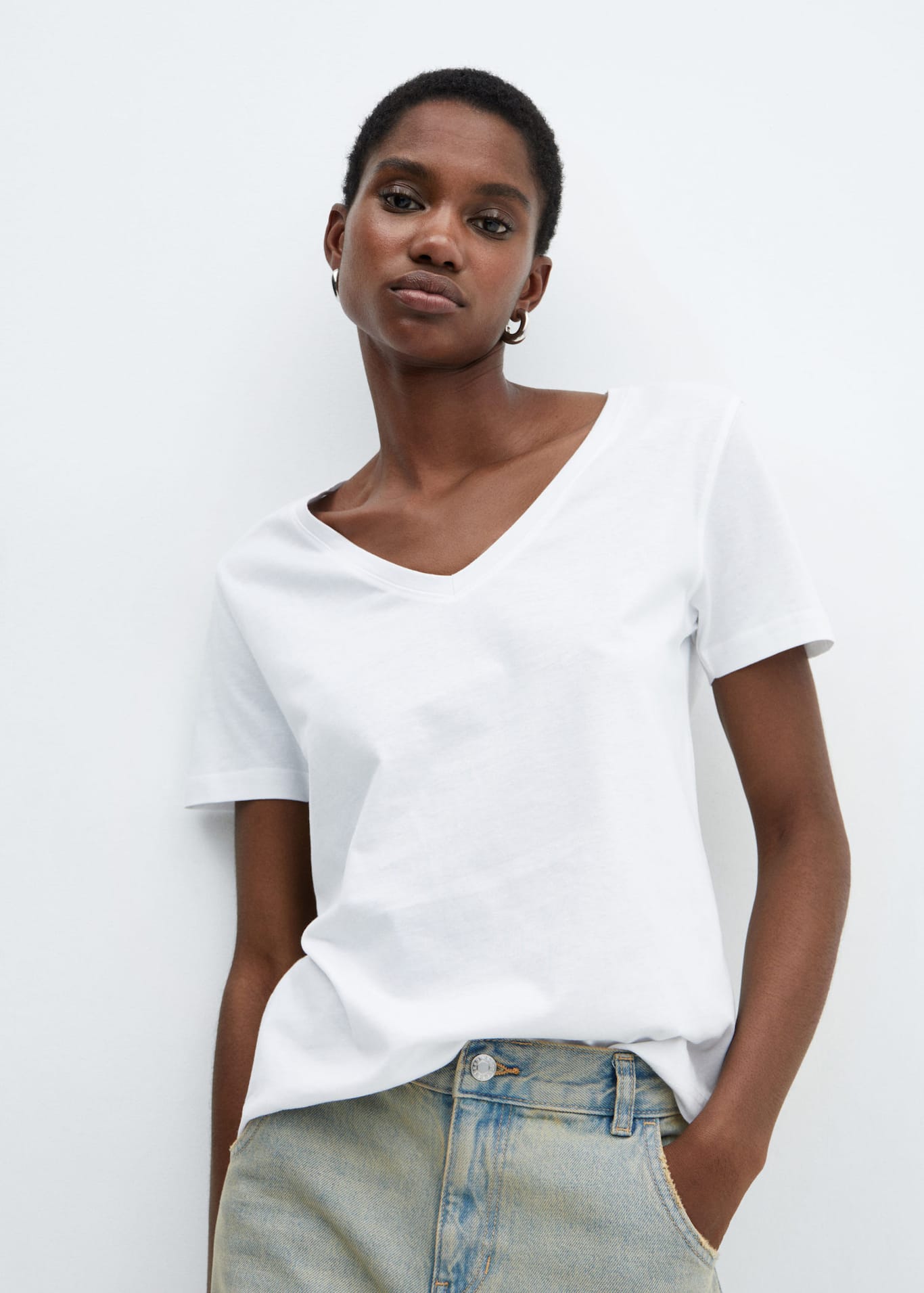 Vneck cotton tshirt Women Mango USA