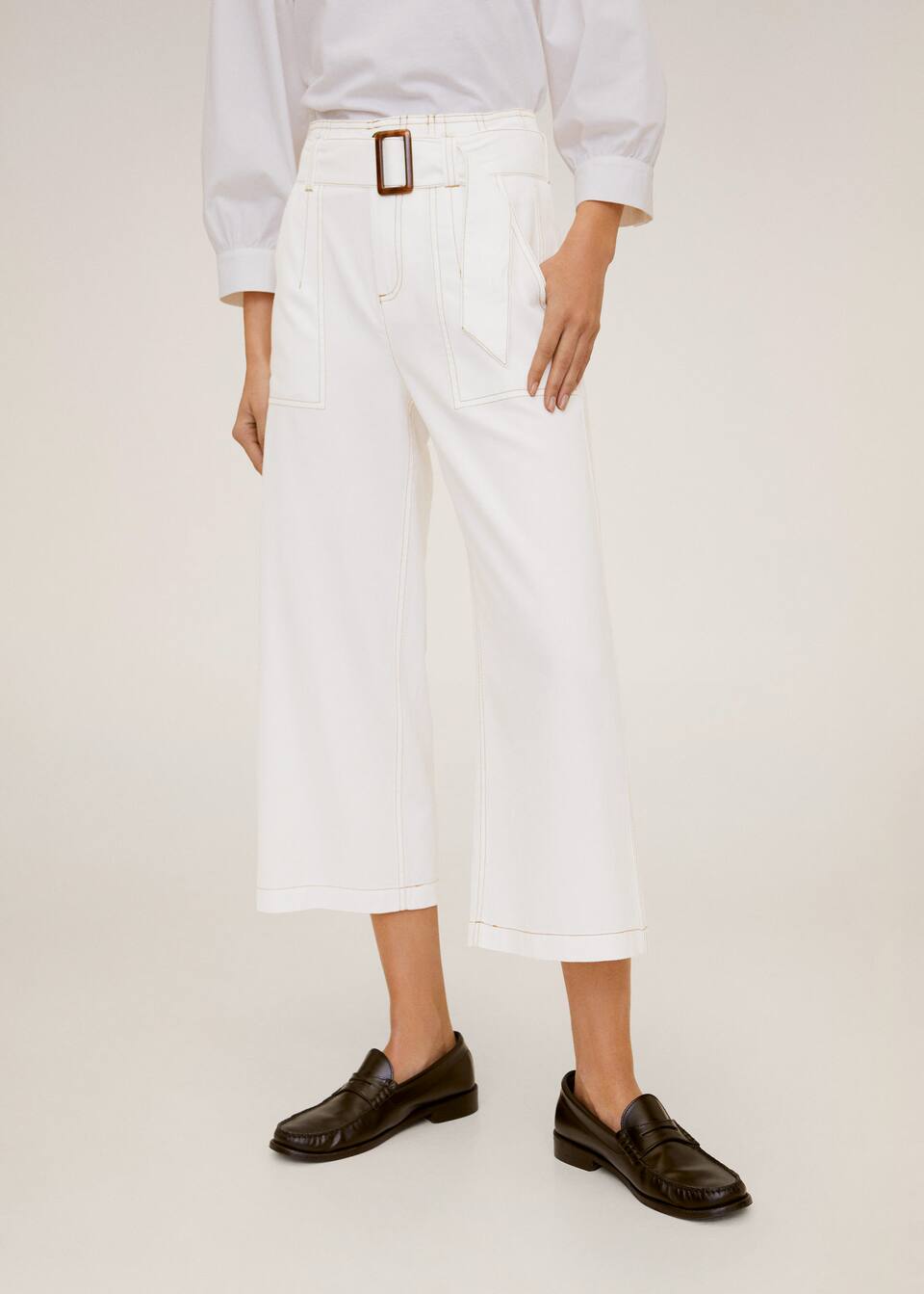 Belt Straight Fit Trousers Woman Mango Singapore
