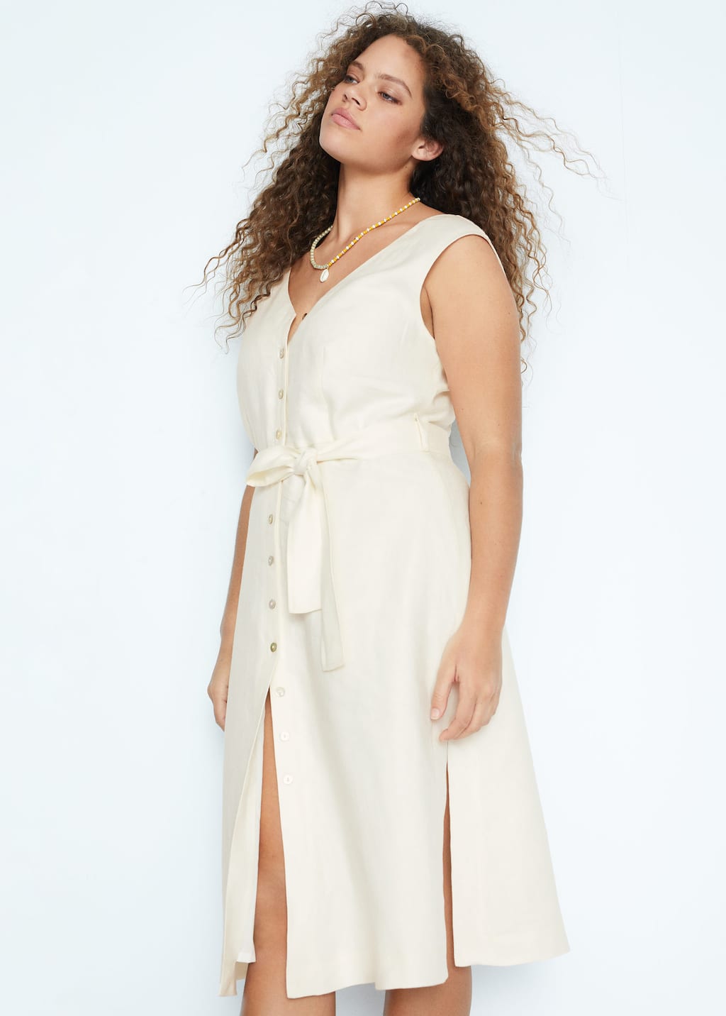 mango belt linen dress