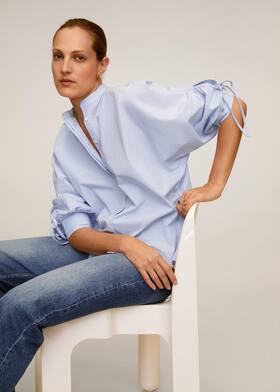 Хлопковая блузка с присборенными рукавами