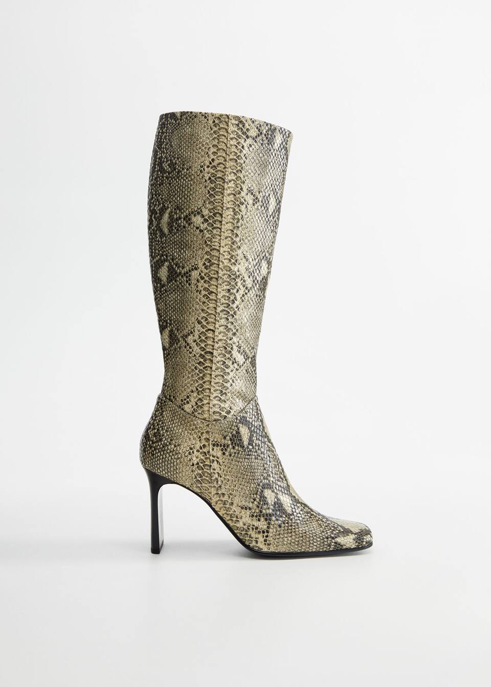 yilan derisi desenli topuklu bot