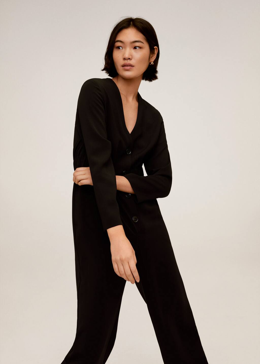 black buttoned jumpsuit