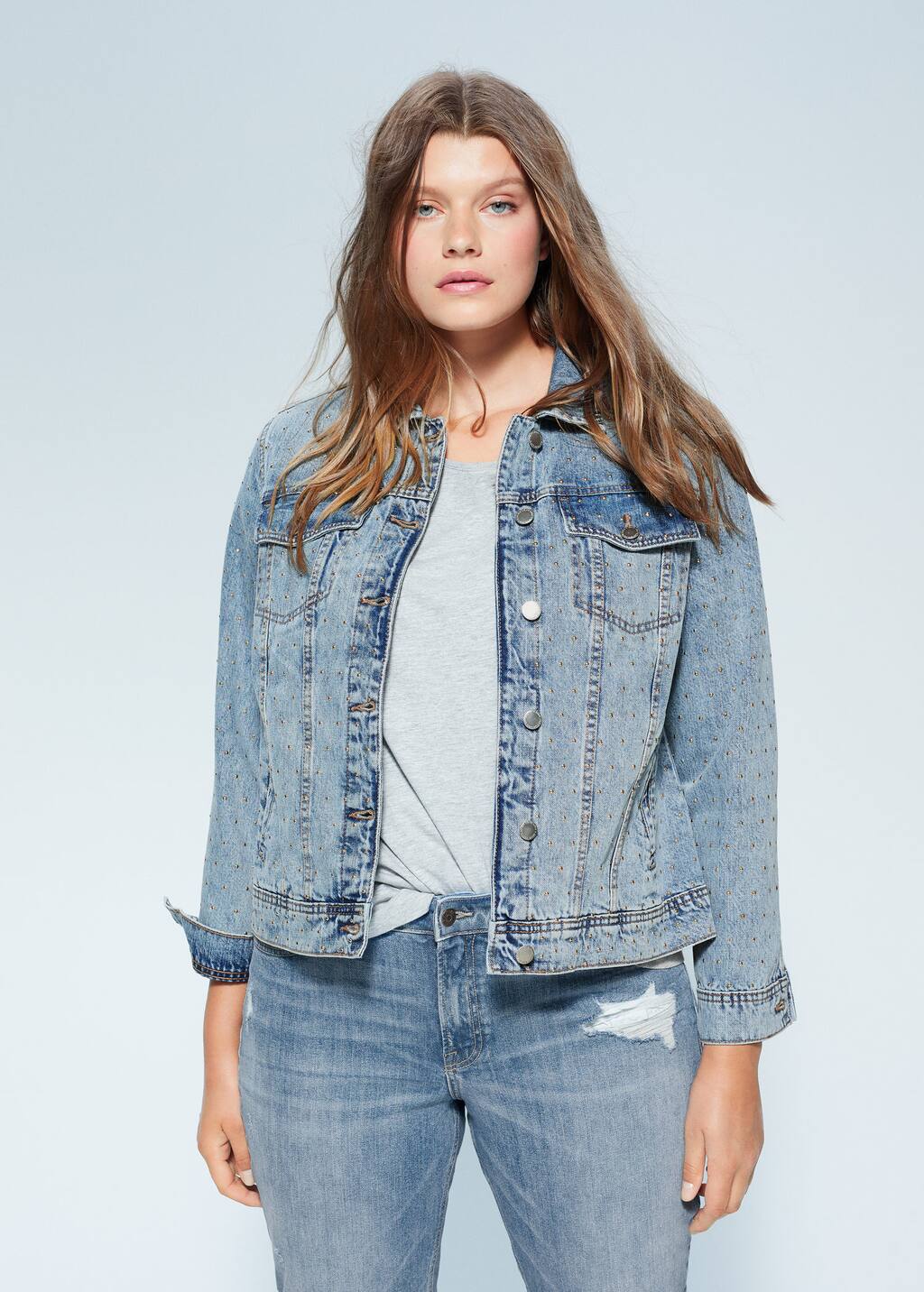 plus size studded denim jacket