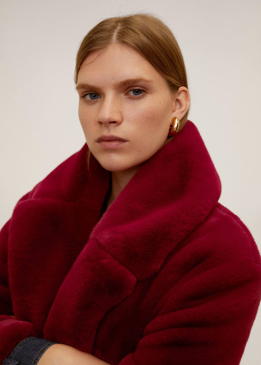 大号翻领仿毛皮大衣