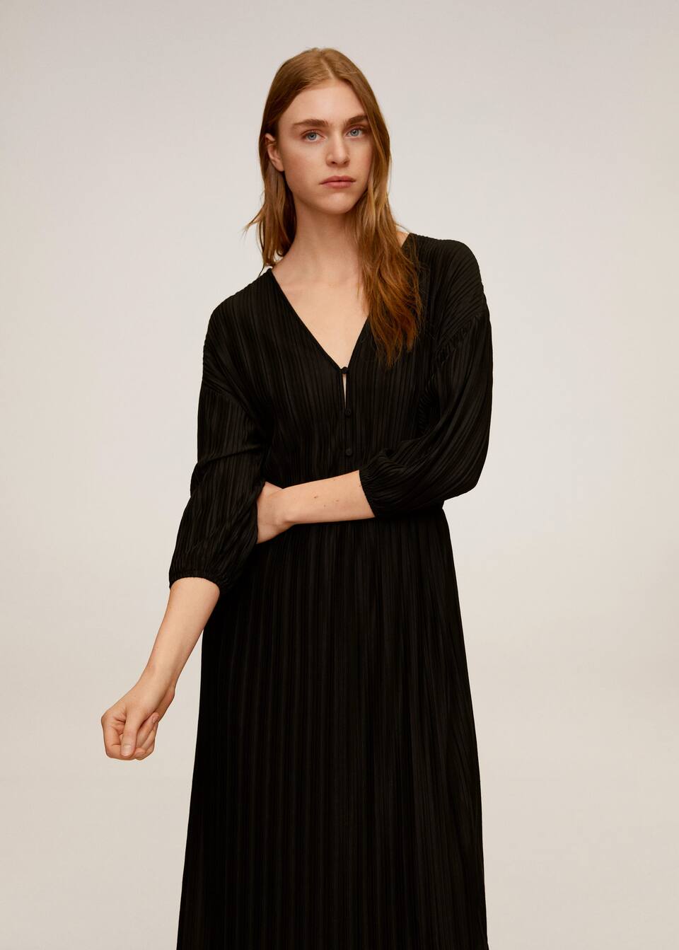 pilili midi boy elbise kadin mango