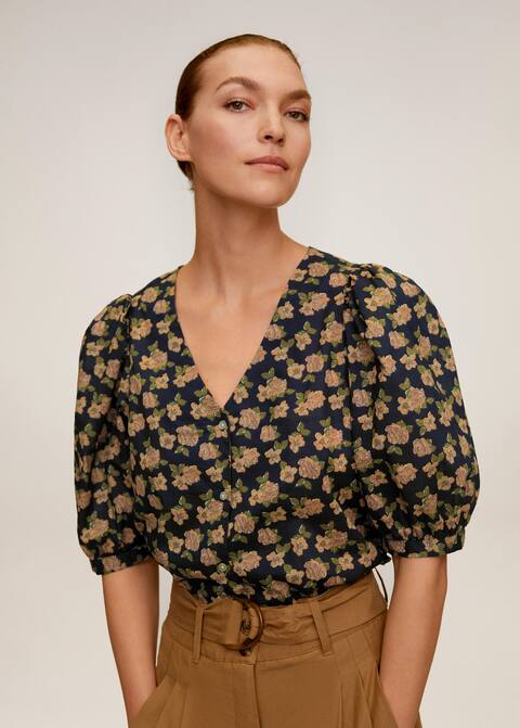 Blouse coton manches bouffantes Femme Mango France Blouse coton manches bouffantes Femme Mango France