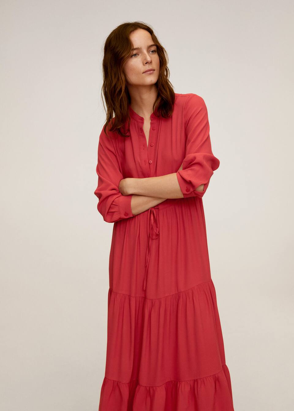 Lange Jurk Met Ruches Dames Mango Belgie