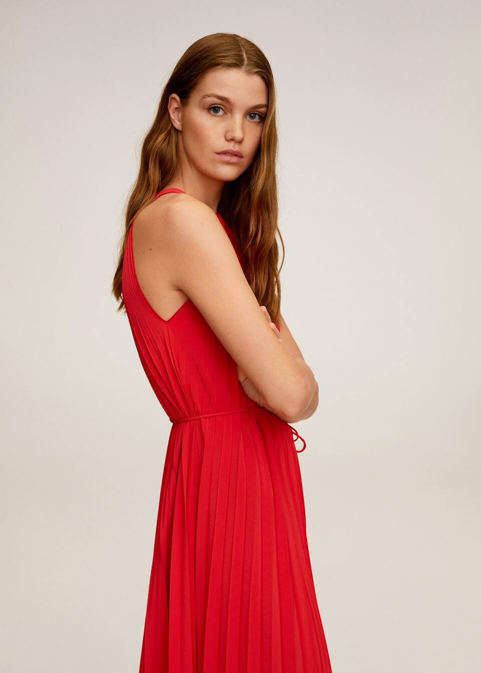 Belt Pleated Dress Woman Mango Saudi Arabia