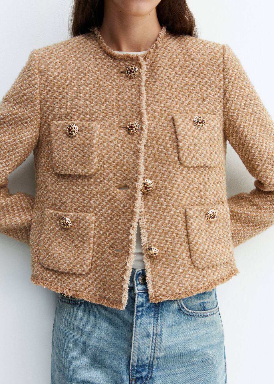 Tweed jacket with jewel buttons Women Mango USA
