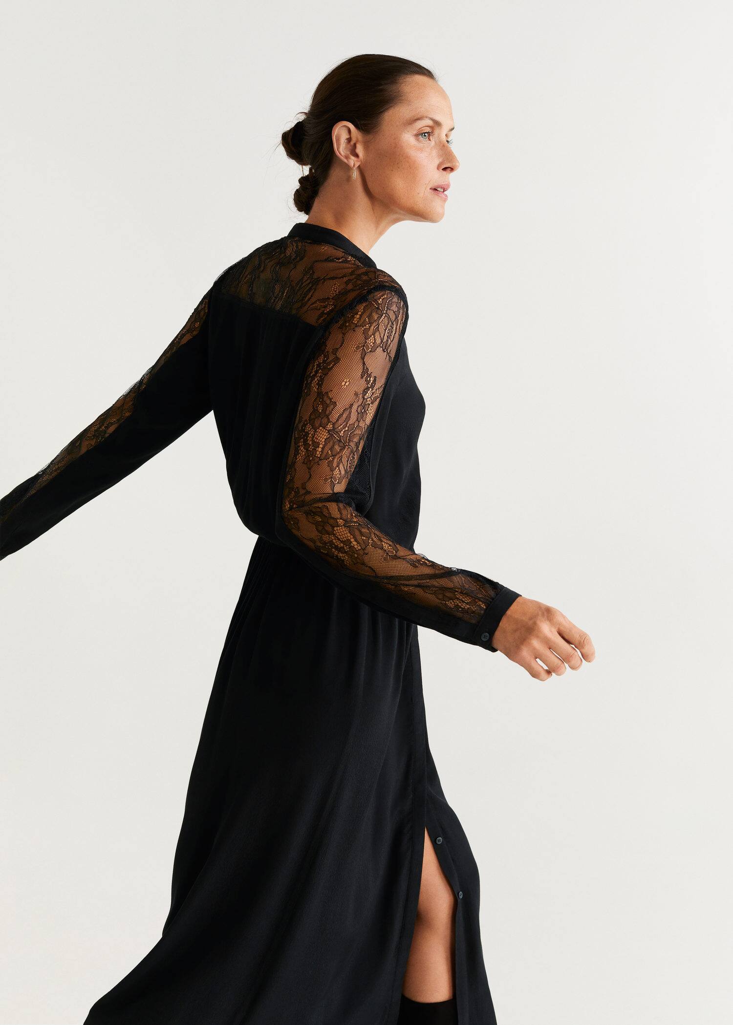 Langes Kleid Mit Spitzendetail Damen Mango Deutschland