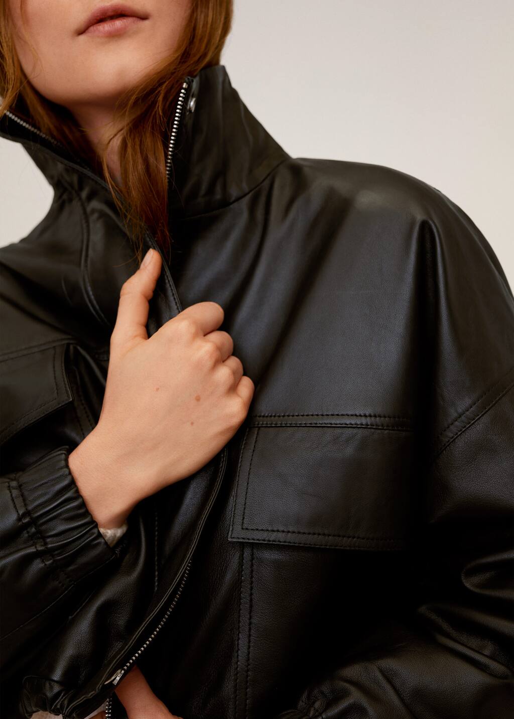 Mango Pocket leather biker jacket 67062526