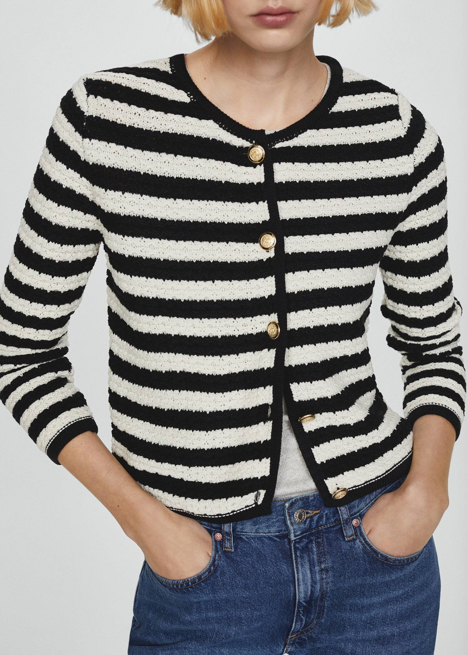 Striped cardigan with jewel buttons Woman Mango Singapore