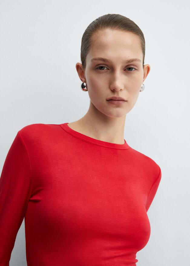 Maglia Lunga Fantasia A Maniche Lunghe - Arancione Spento A Fiori - Foto 6