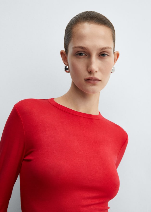 Maglia Lunga Fantasia A Maniche Lunghe - Arancione Spento A Fiori - Foto 6