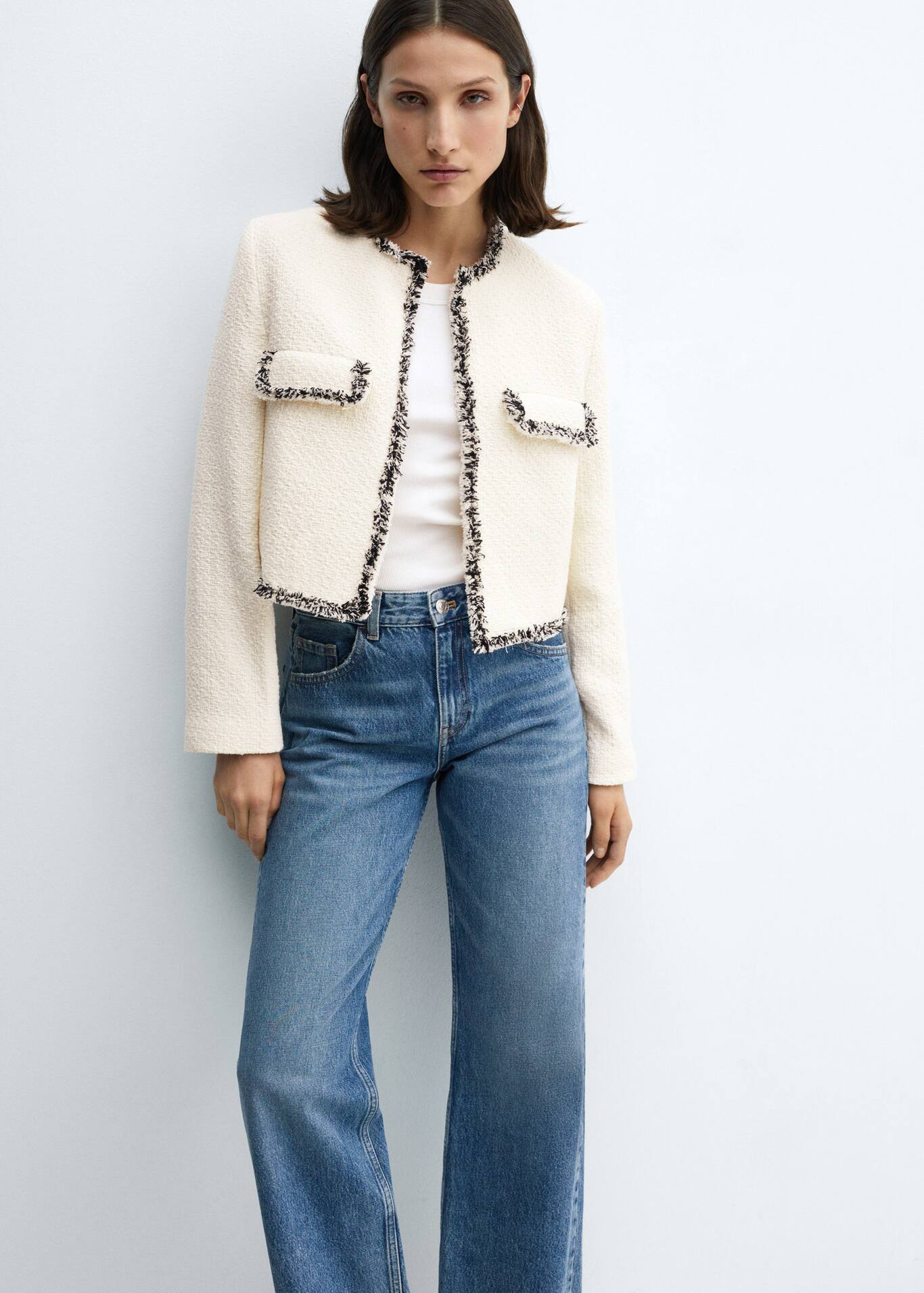 Tweed jacket with contrast detail Woman Mango Iceland