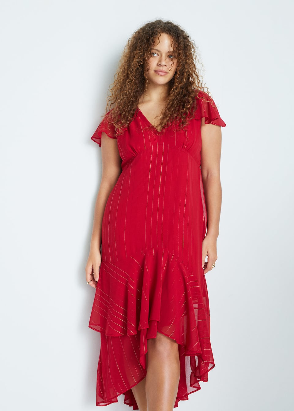 Ruffled Midi Dress Plus Sizes Violeta By Mango Singapore