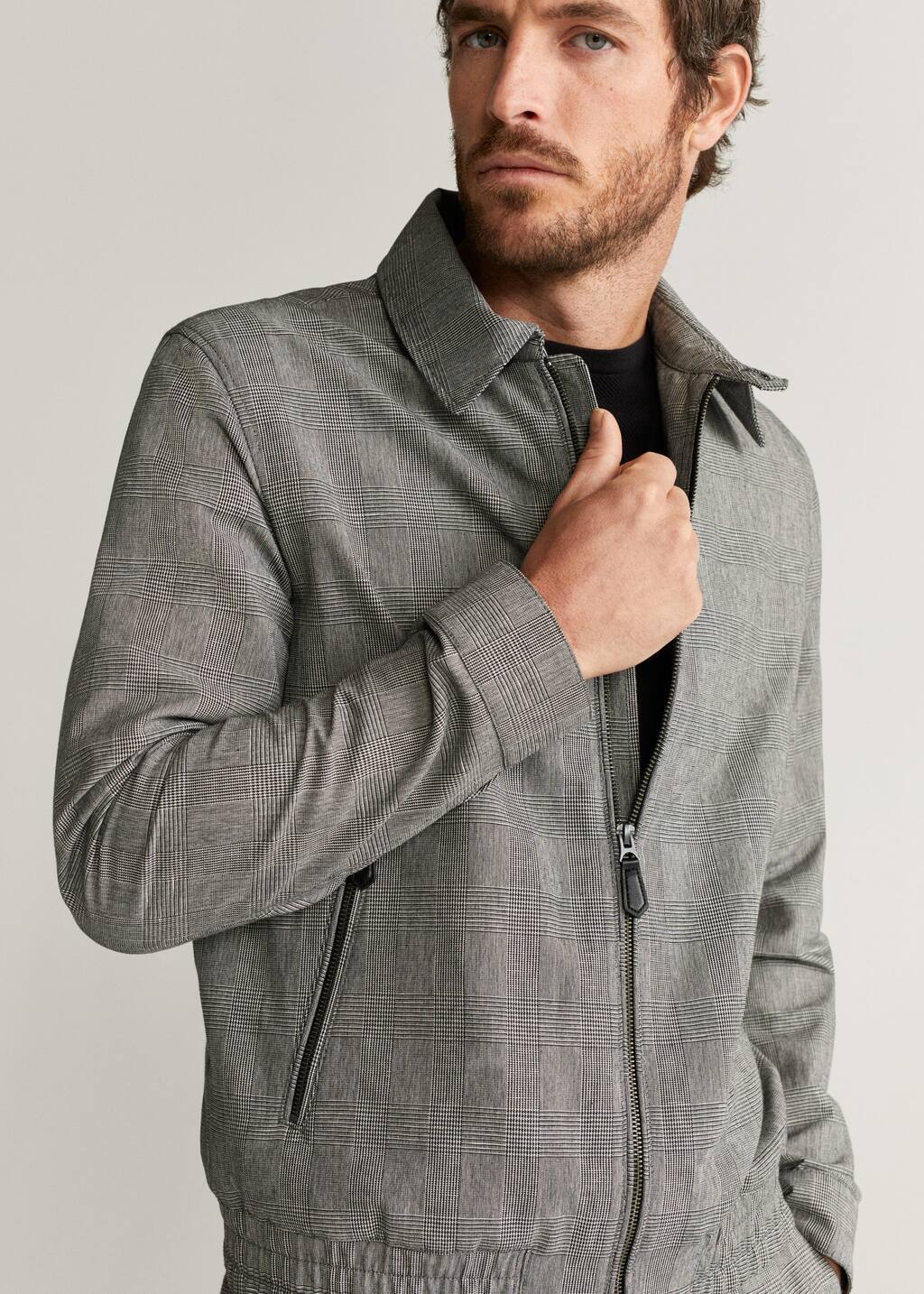 Mango Checked cotton linen jacket 67077638