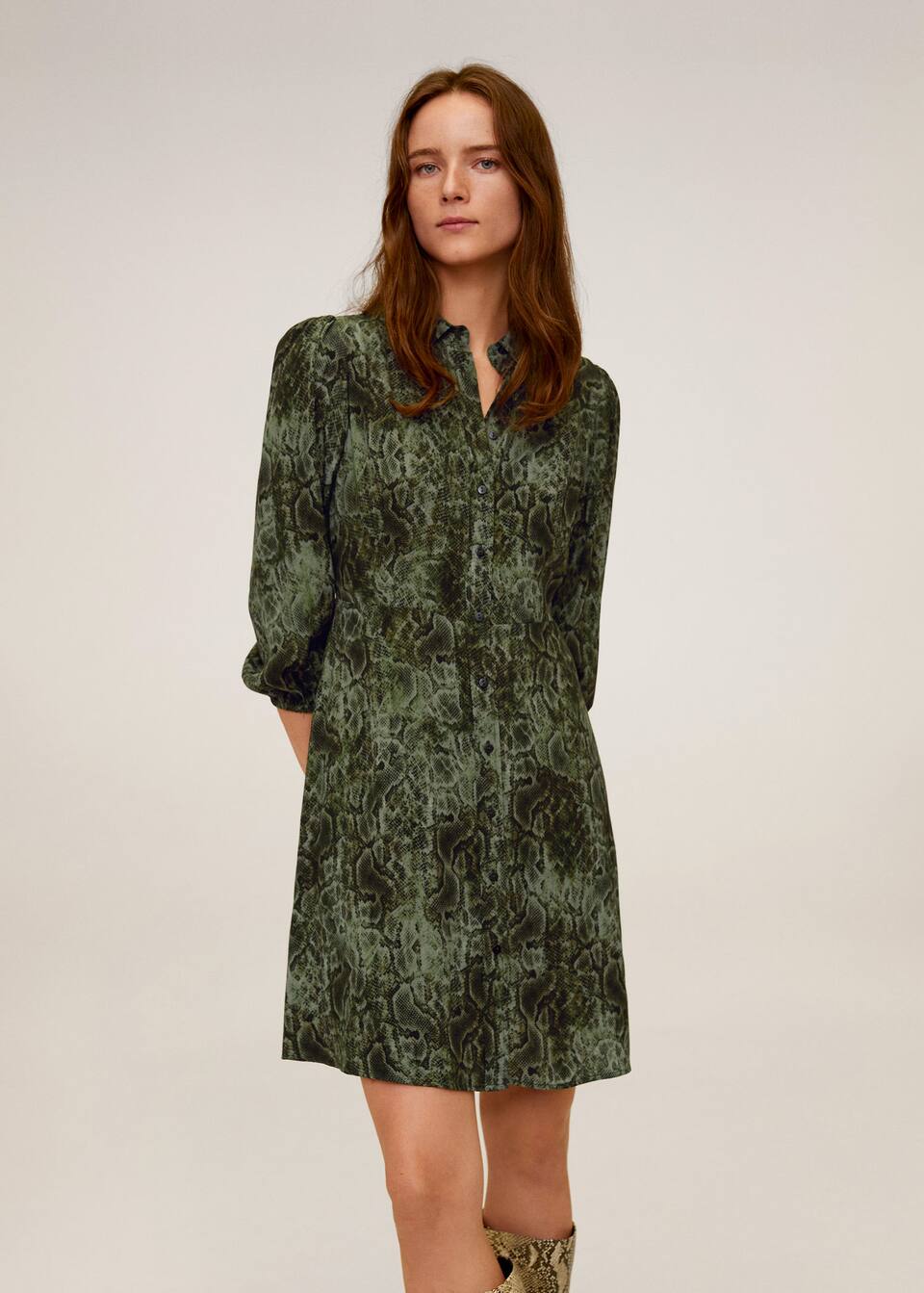 yilan derisi desenli gomlek elbise