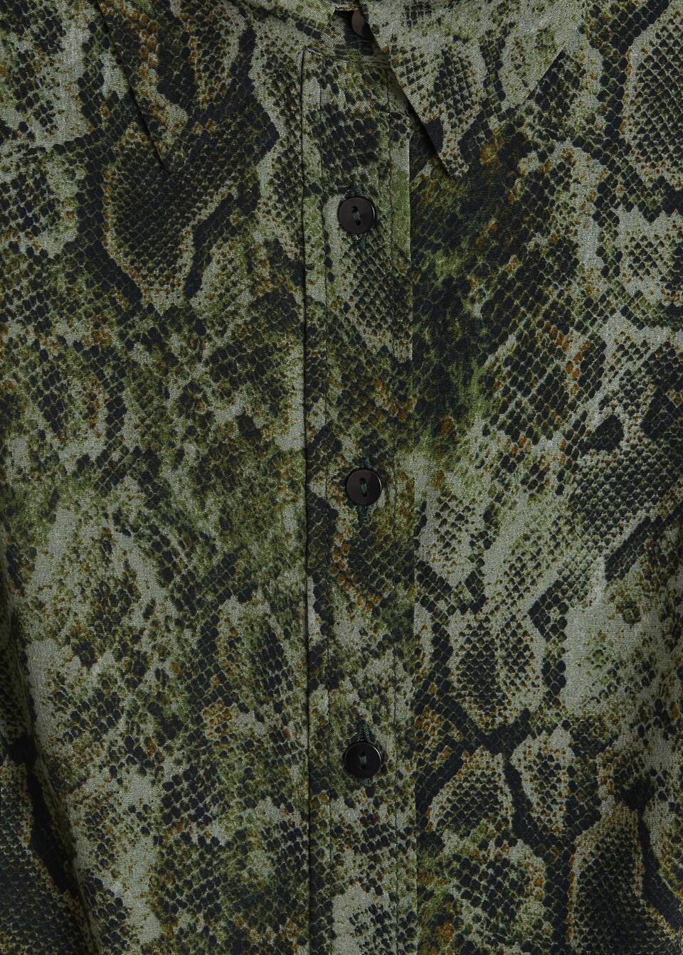 yilan derisi desenli gomlek elbise