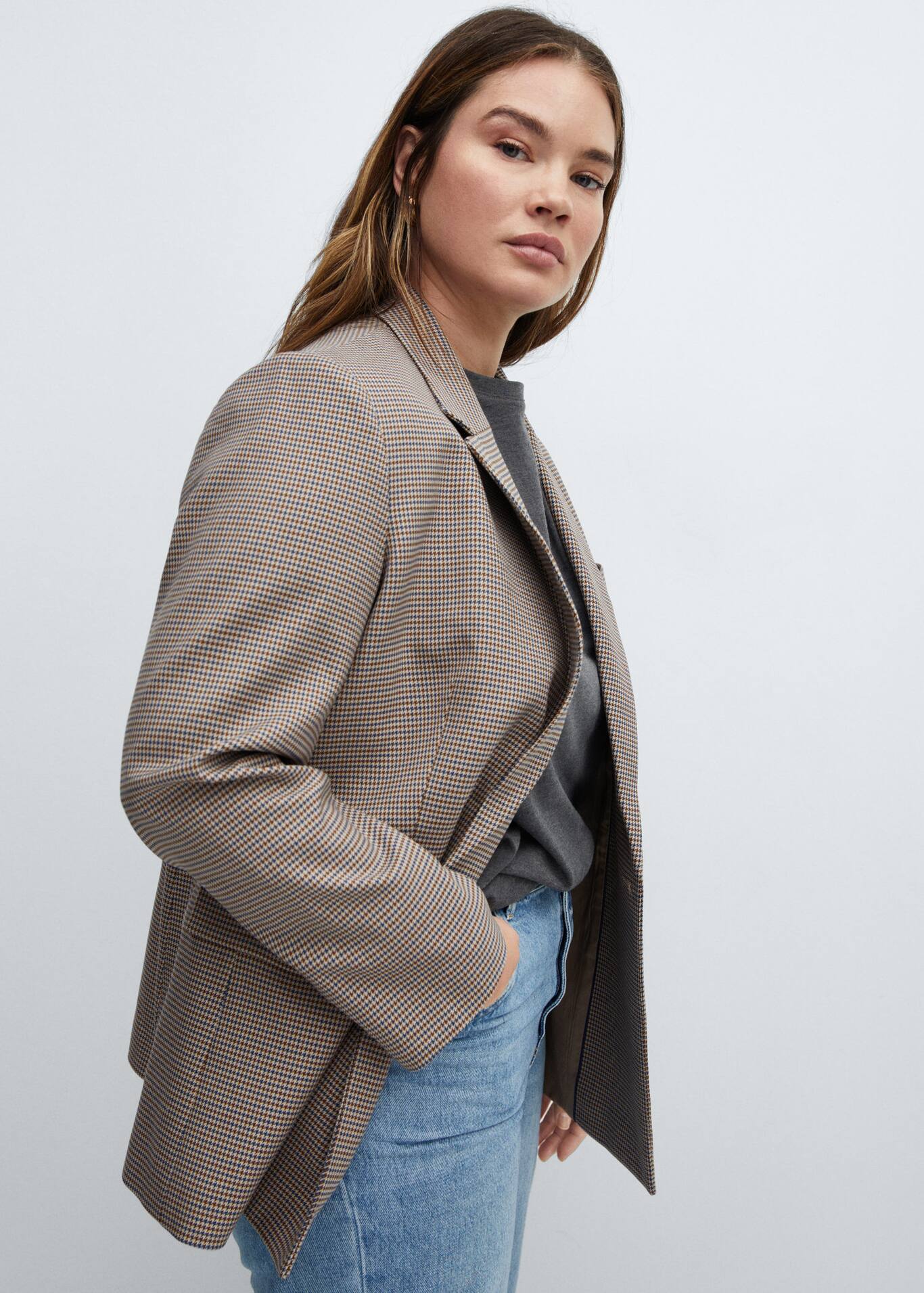 Houndstooth woolblend blazer Women Mango USA