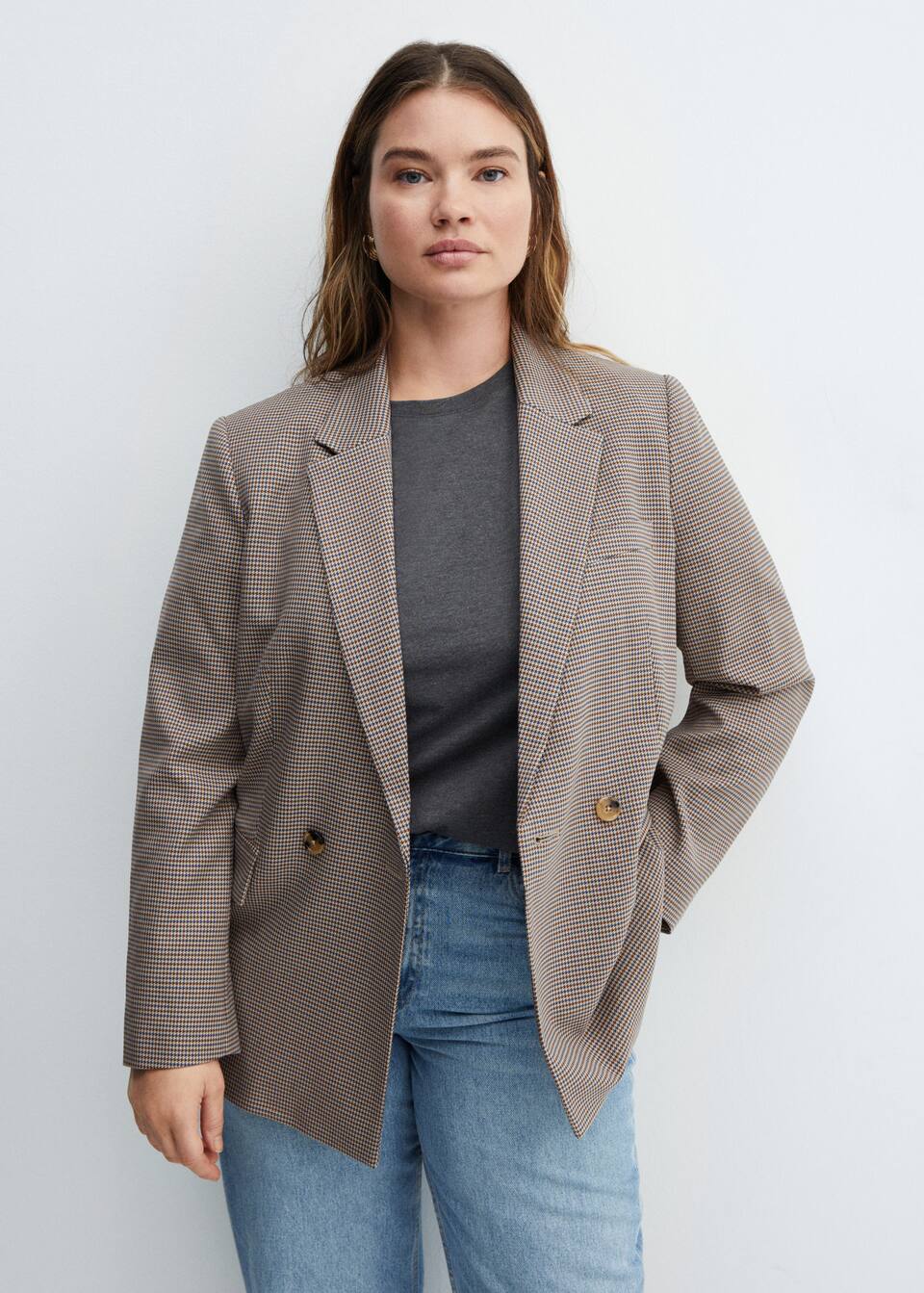 Houndstooth woolblend blazer Women Mango USA