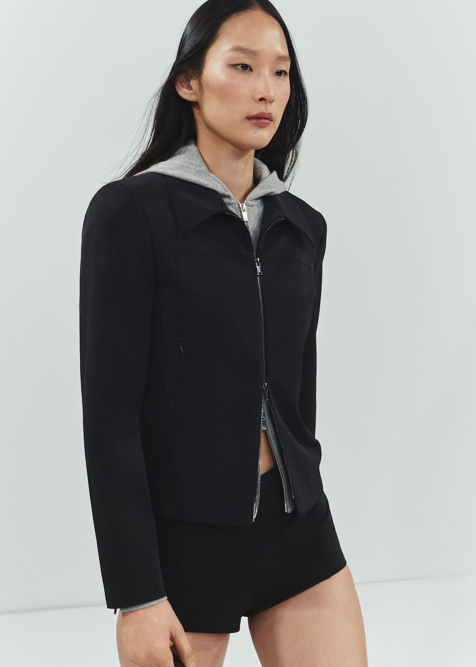 Mango Heritage collection black double zipper fitted jacket.