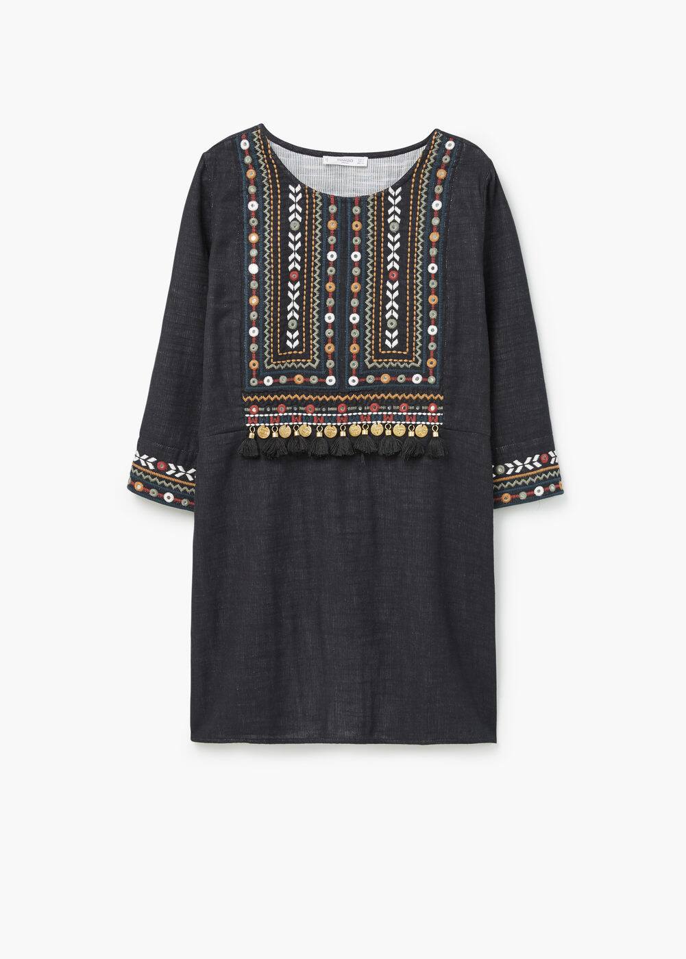 Jurk met geborduurde kraaltjes | MANGO