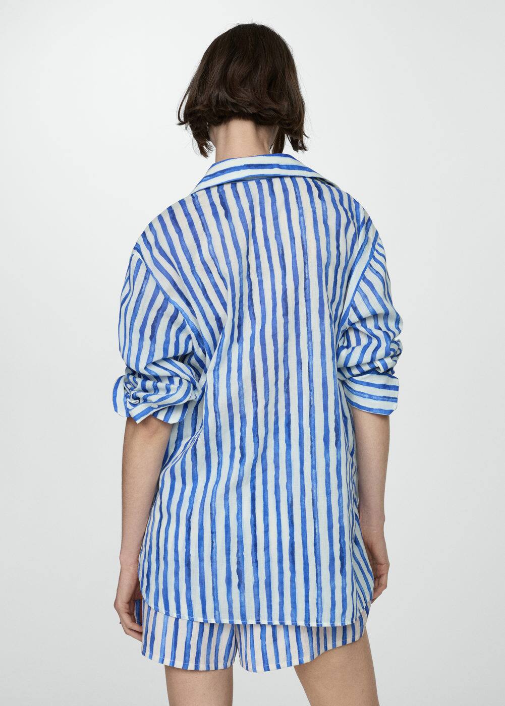Mango 100% Cotton Striped Shirt Off White In Blanc Cassé