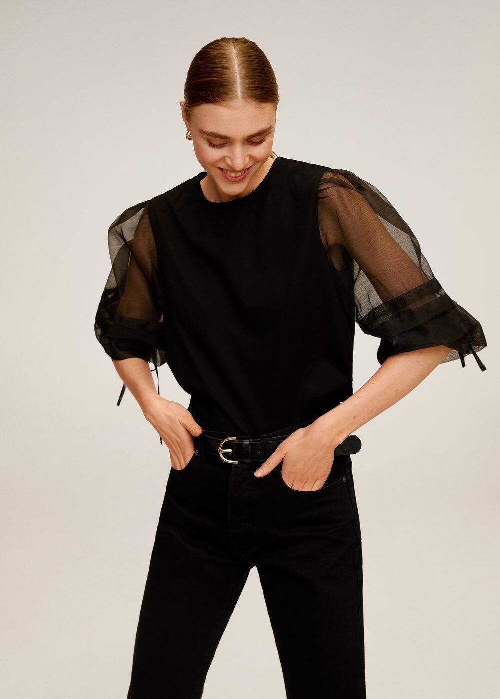 m-indigo:blusa mangas abullonadas