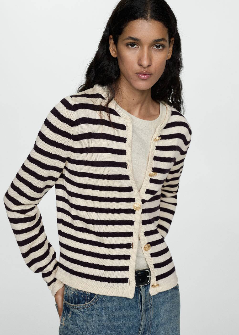 Striped cardigan with jewel buttons Woman Mango South Africa