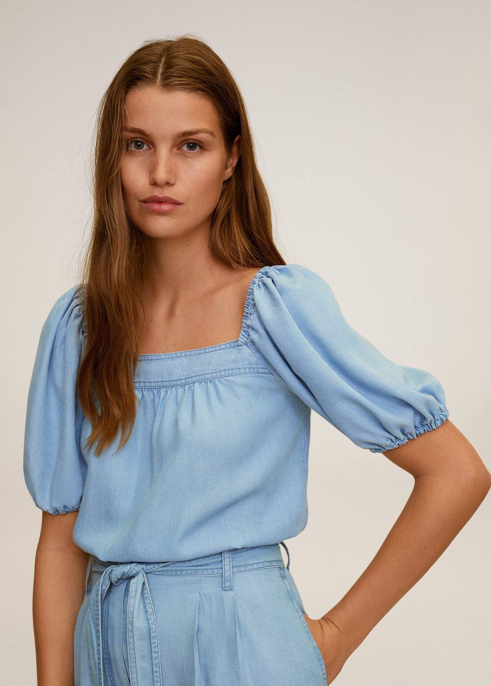 m-blauet:blusa denim off-shoulder