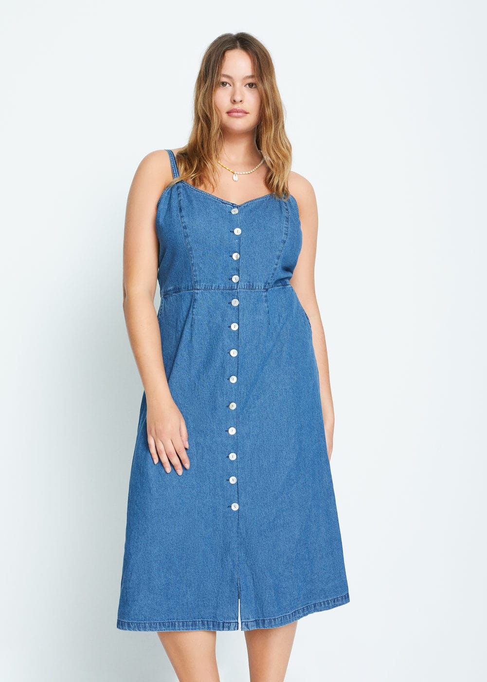 v-jeanne:vestido denim botones