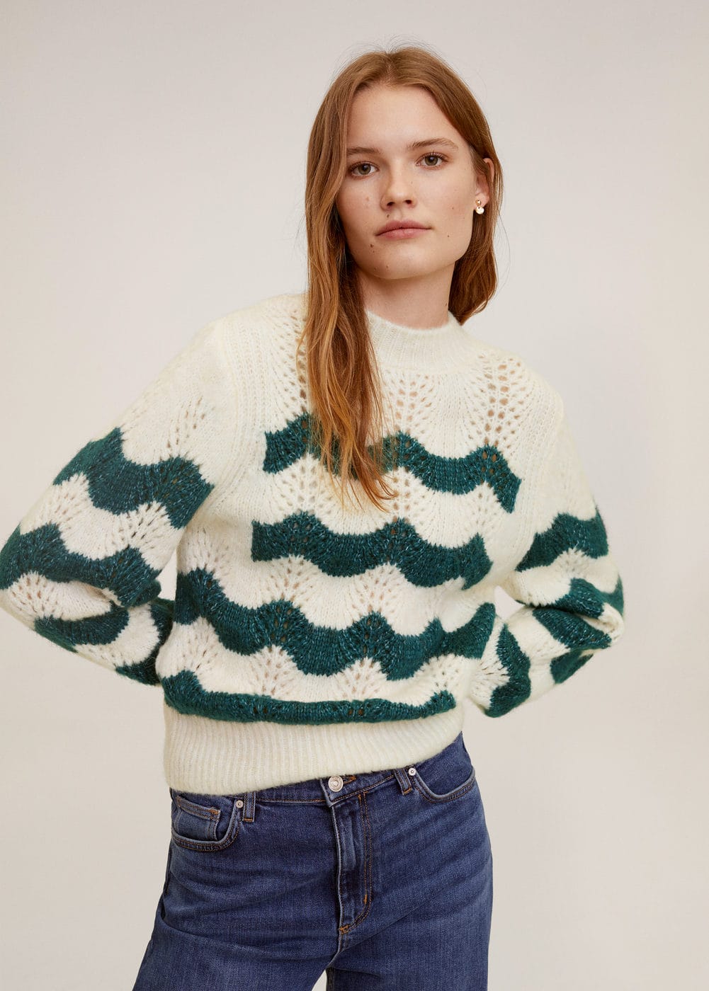 Striped openwork knit sweater Women Mango USA