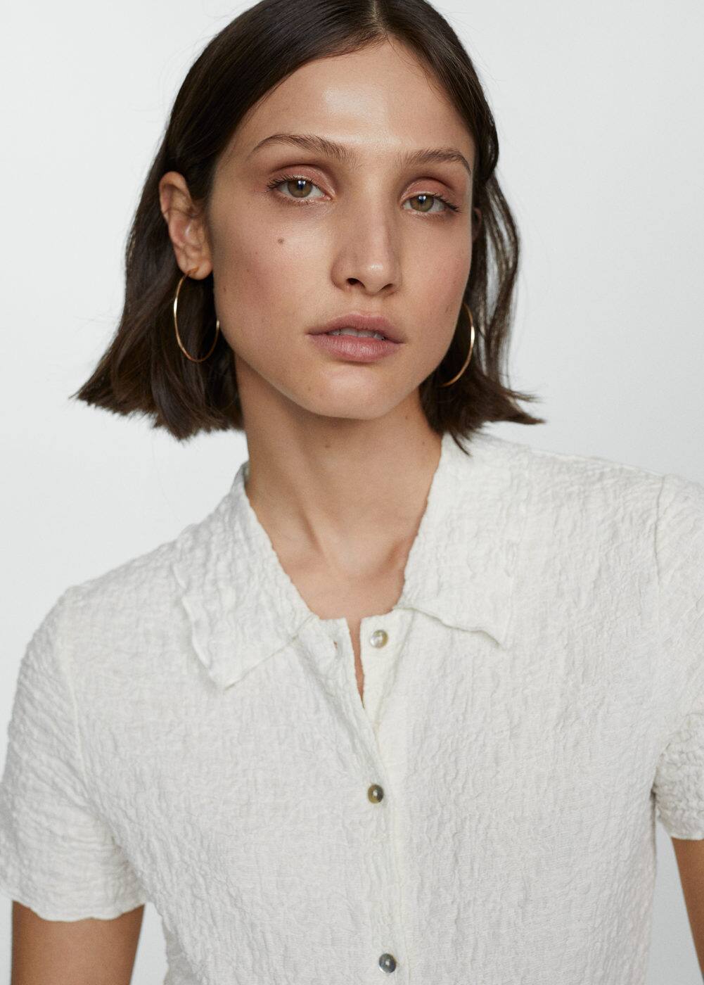 Mango Textured Cotton T-shirt Vanilla In Vanille