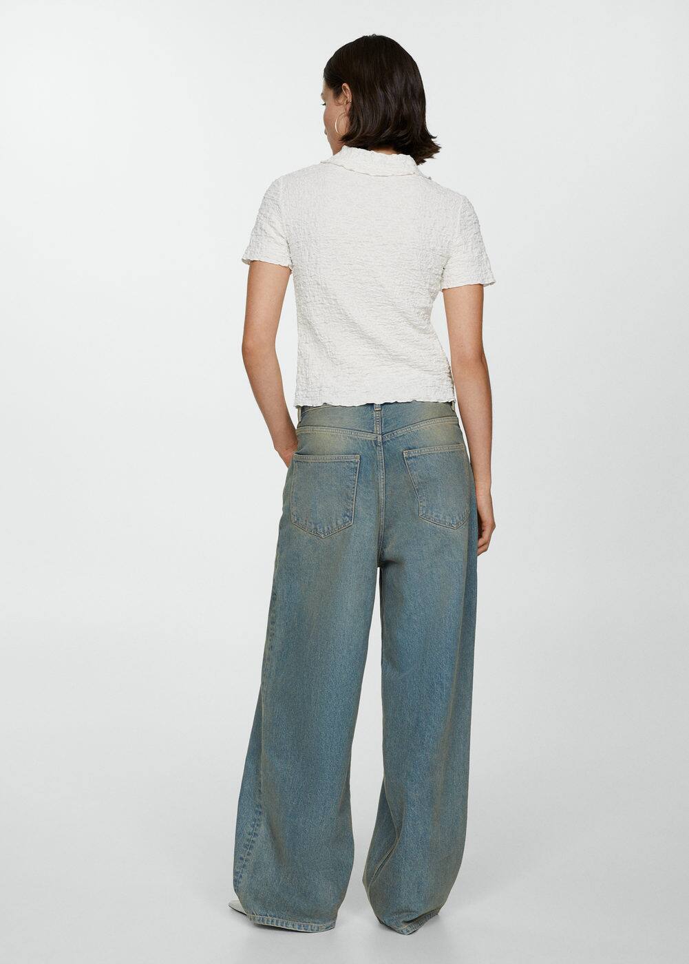 Mango Textured Cotton T-shirt Vanilla In Vanille