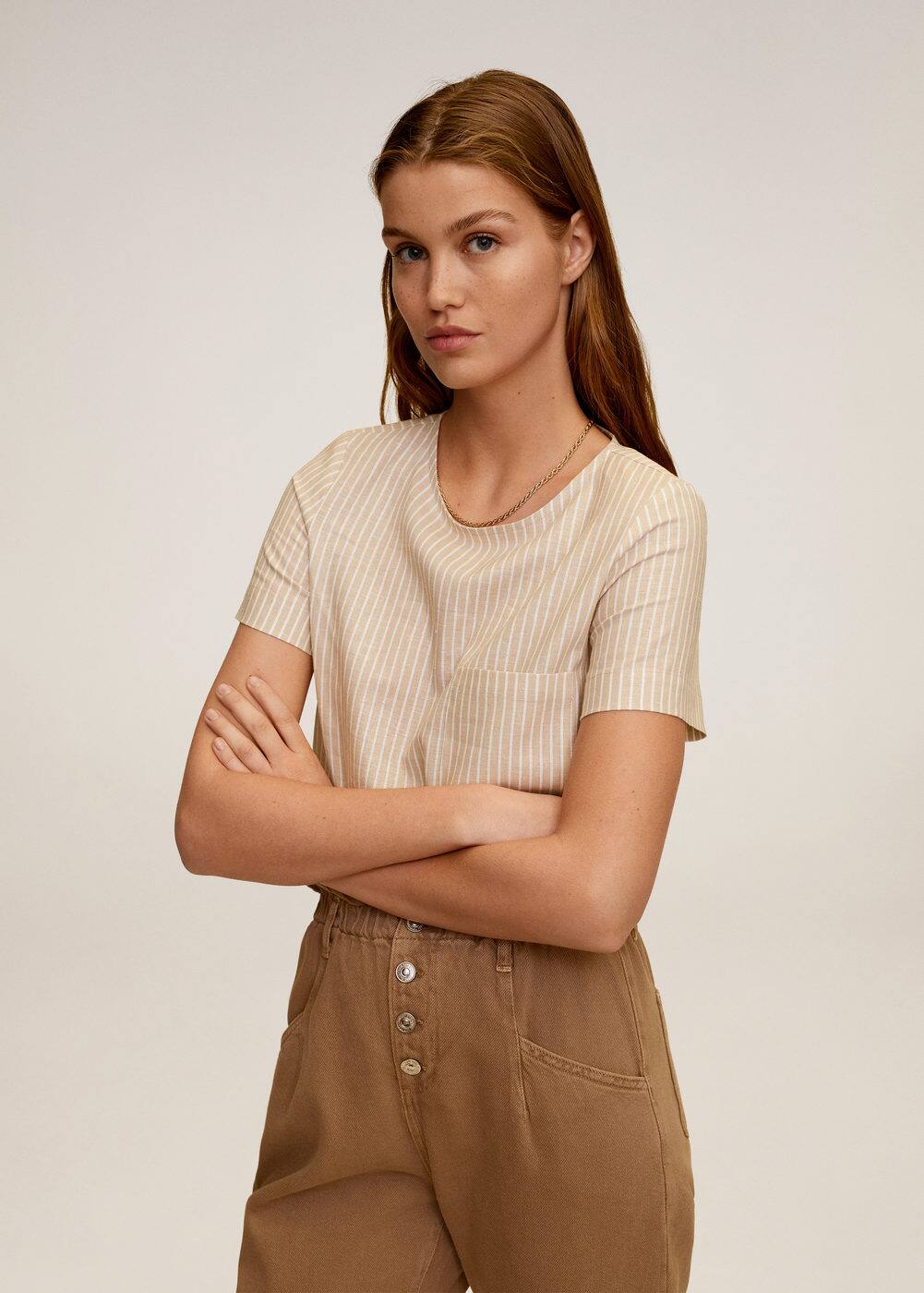 m-dolce:blusa lino bolsillos