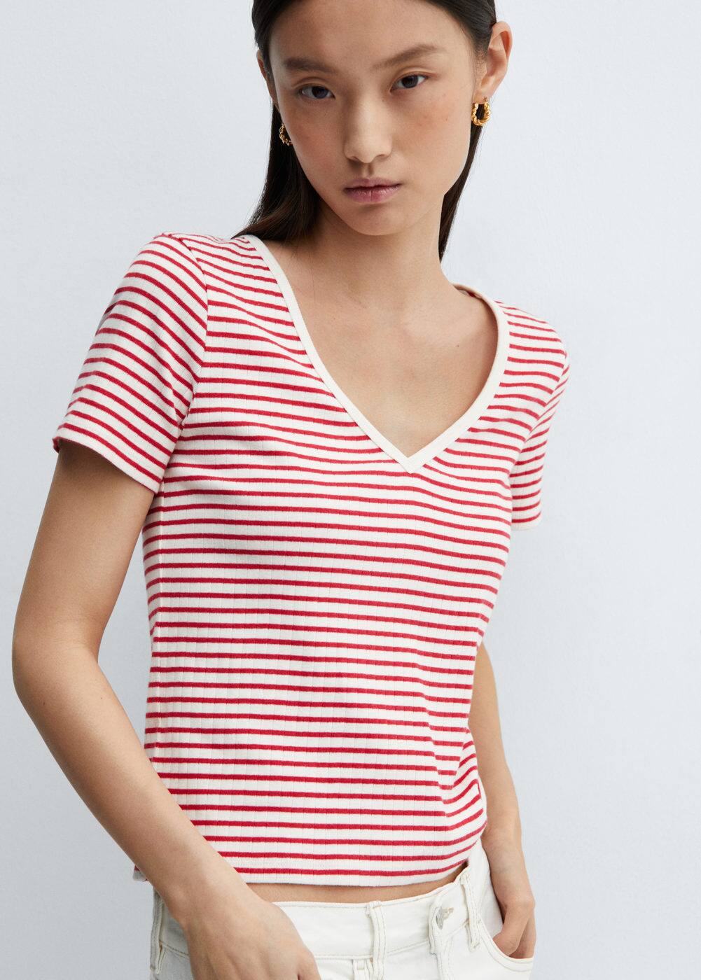 Vneck striped tshirt Woman Mango The Philippines
