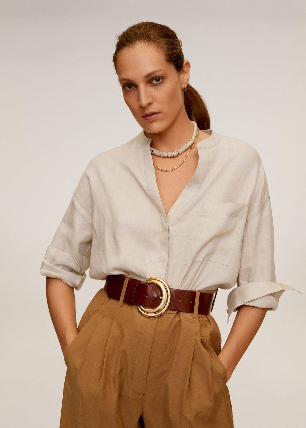 m-liniki:camisa lino cuello mao