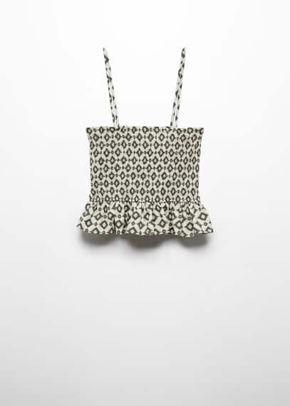 MANGO TEEN PRINT RUCHED TOP OFF WHITE