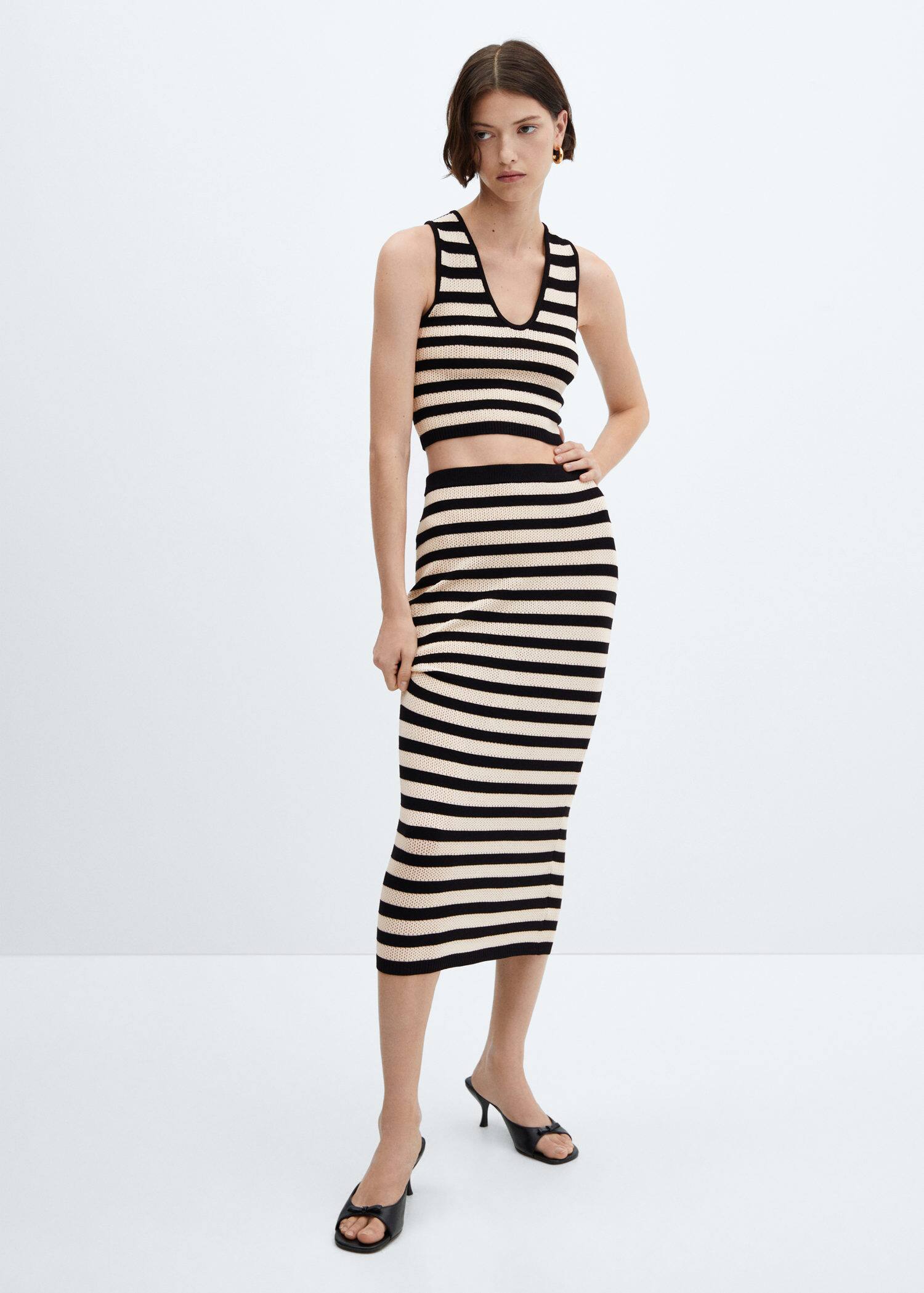 Jupe maille d?�tails ajour?�s - Femme | Mango France