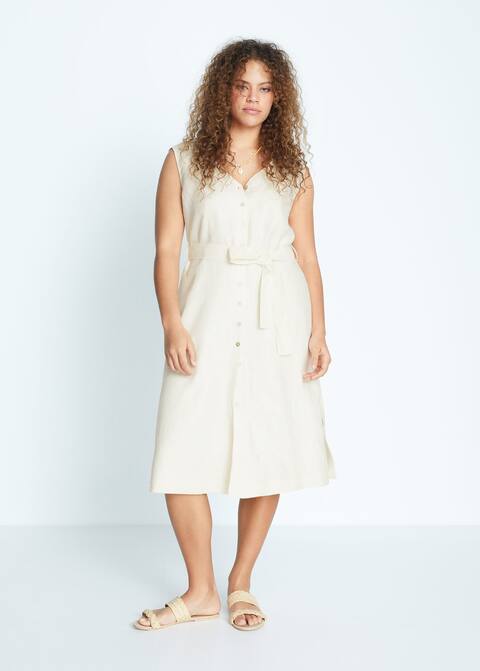 Льняное платье с поясом - Общий план