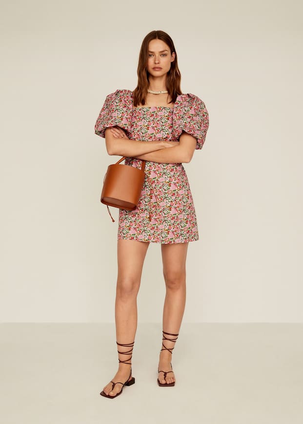 Floral puffed sleeves dress