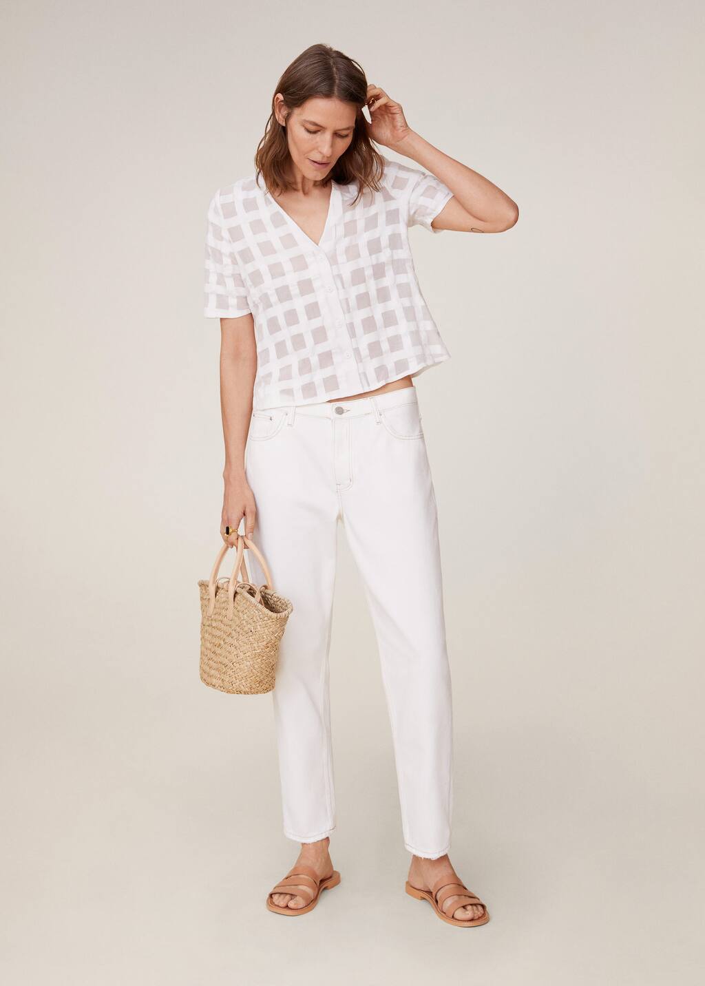 Blusa textura cuadros Mujer | Mango España Blusa textura cuadros Mujer | Mango España