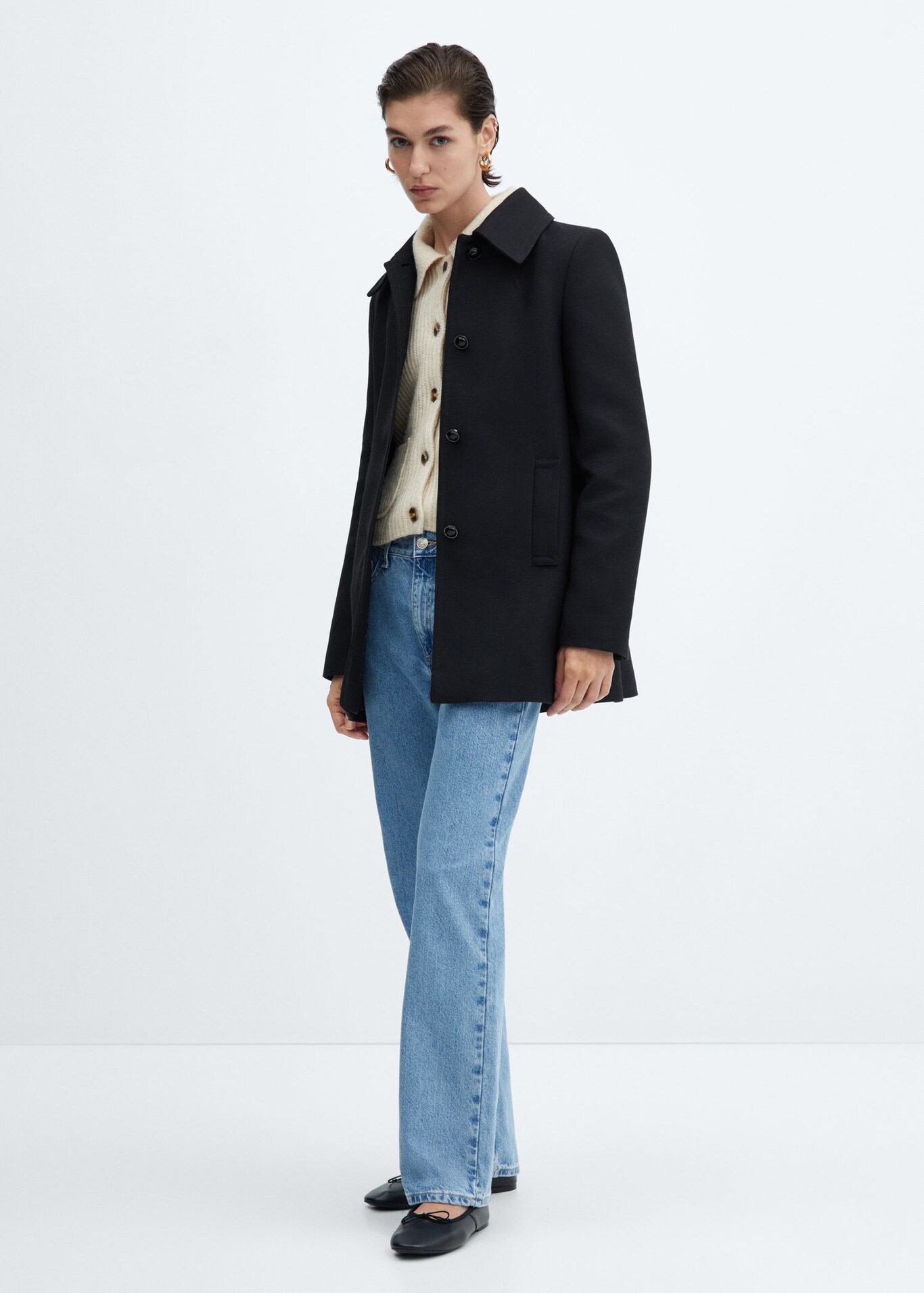 Shirt collar button coat Woman Mango Greece