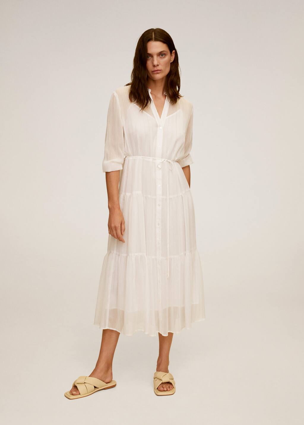 belted metallic thread dress
