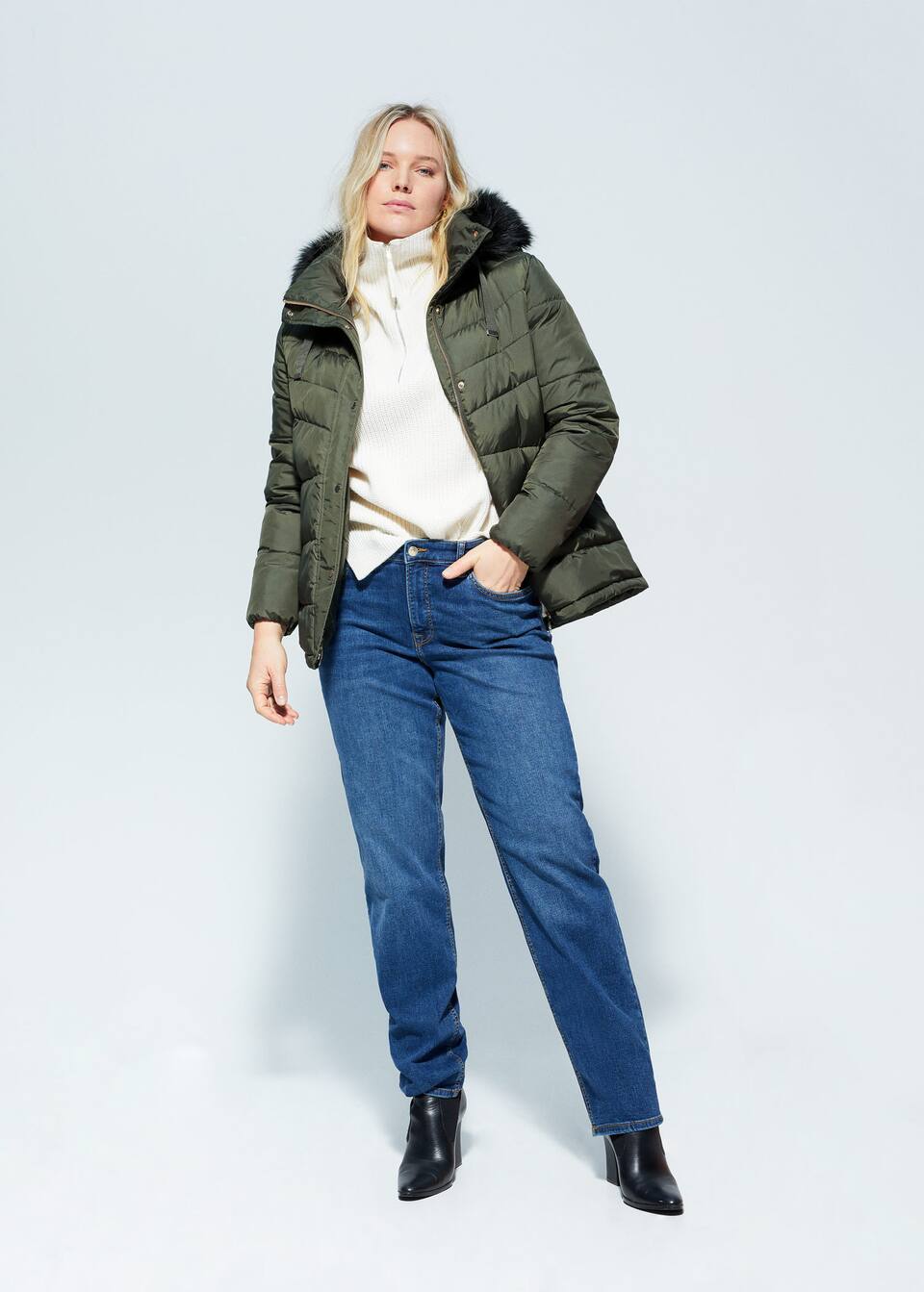 Detachable Faux Fur Hood Anorak Plus Sizes Violeta By Mango Malaysia